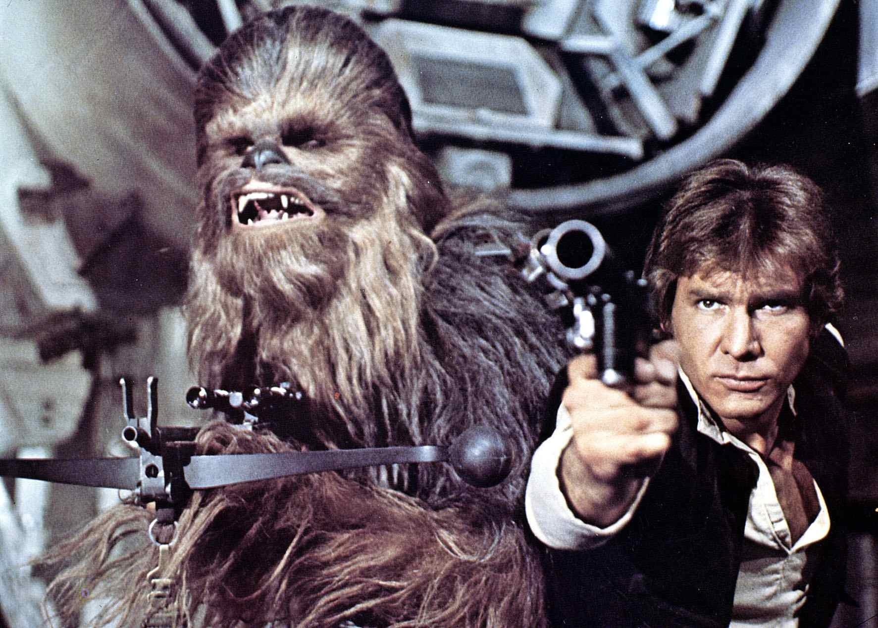Chewbacca and Han Solo in a fight scene