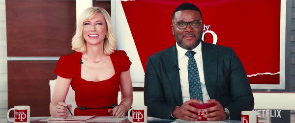 Cate and Tyler play TV news anchors