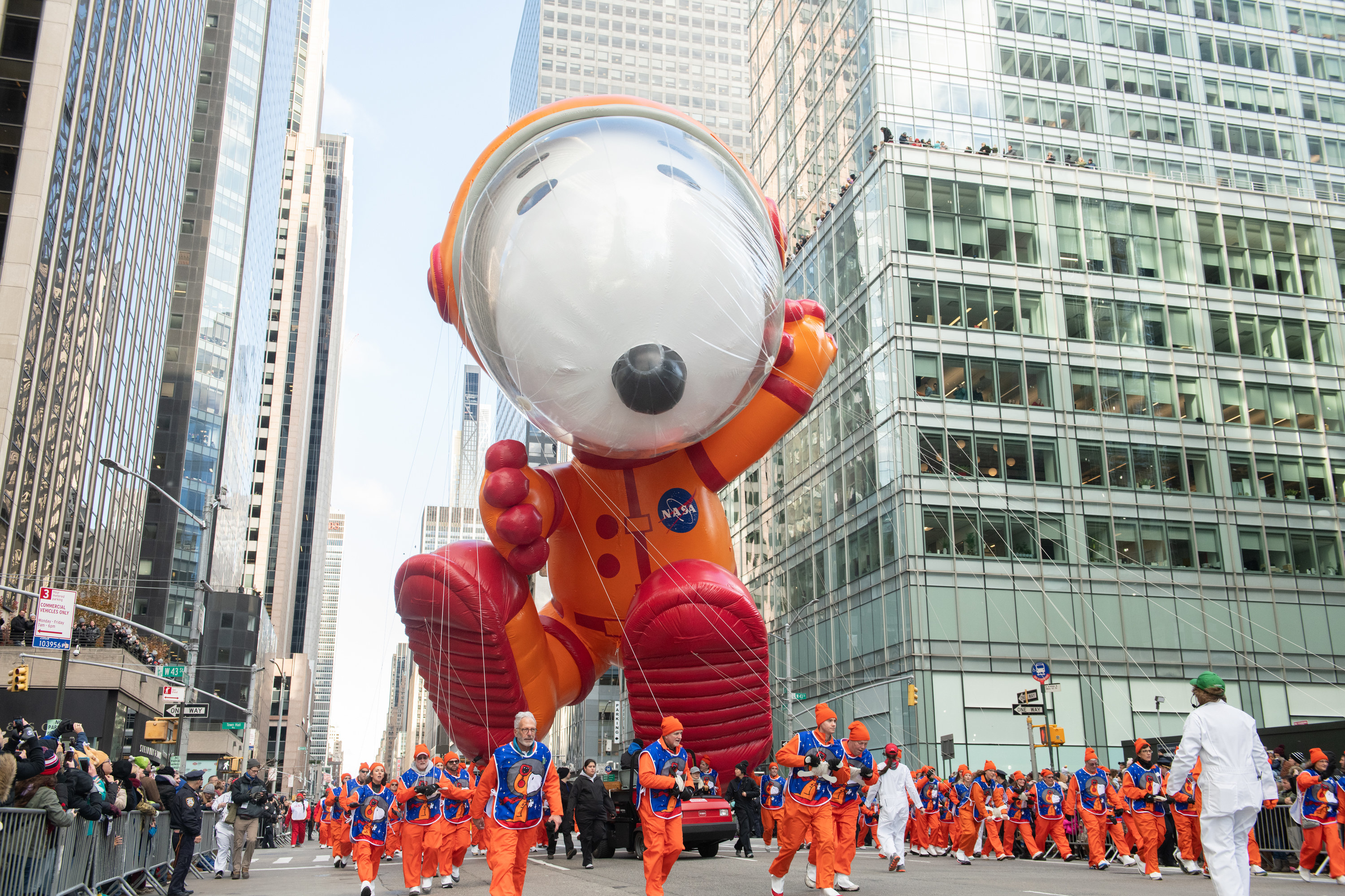 Snoopy balloon in astronaut gear