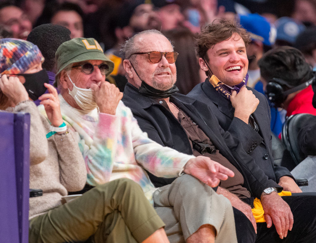 Jack Nicholson and his son Ray attend a game between the Golden State Warriors and the Los Angeles Lakers