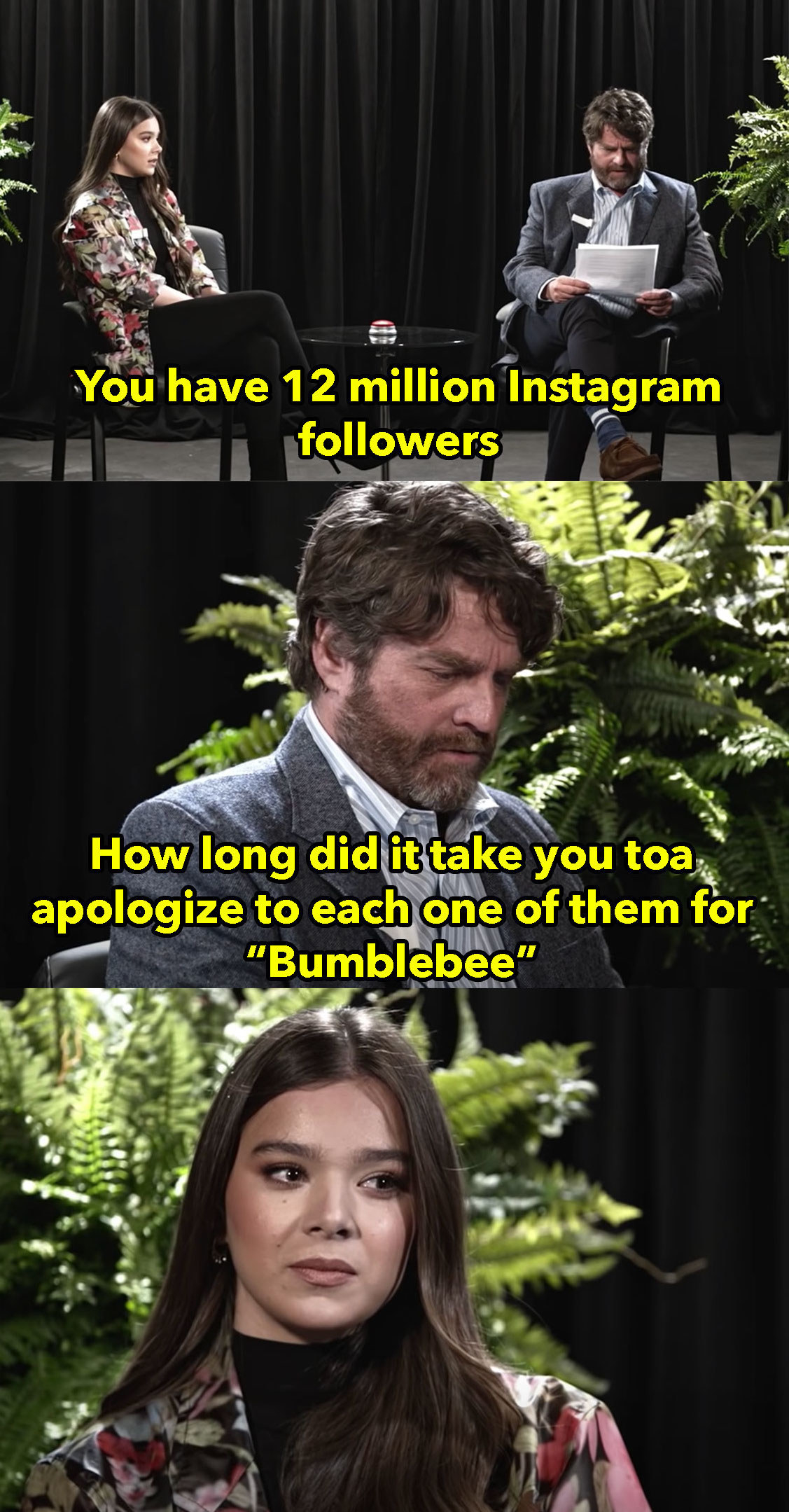 You have 12 million Instagram followers. How long did it take for you to apologize to each one of them for Bumblebee?