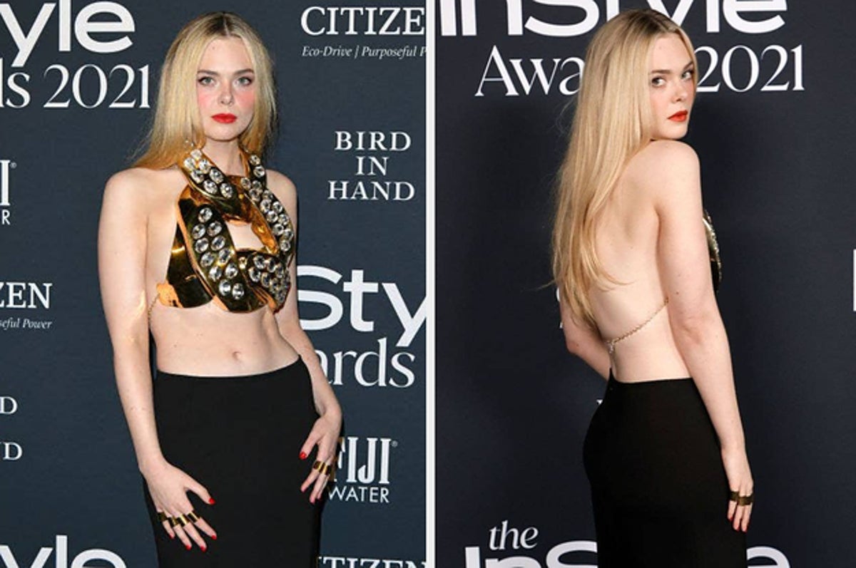 Elle Fanning Flashes Her Washboard Abs In A Gold Chain Crop Top