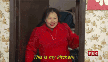 A woman walking into a very messy kitchen saying, &quot;This is my kitchen!&quot;