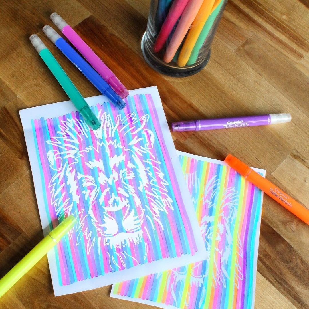 Two pictures of lions surrounded by highlighters