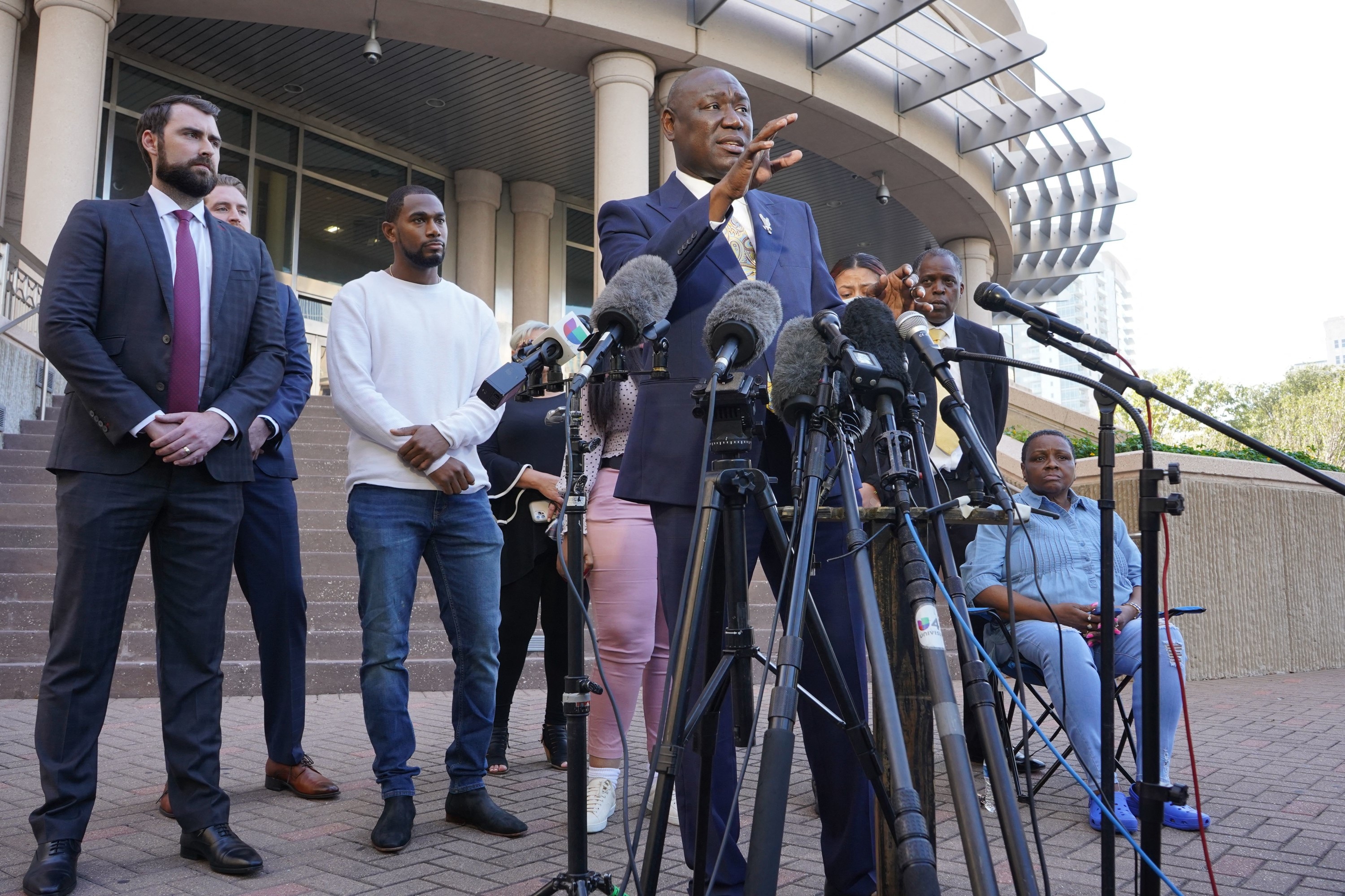 Attorney Ben Crump speaks during a press conference on Nov. 12, 2021, in Houston