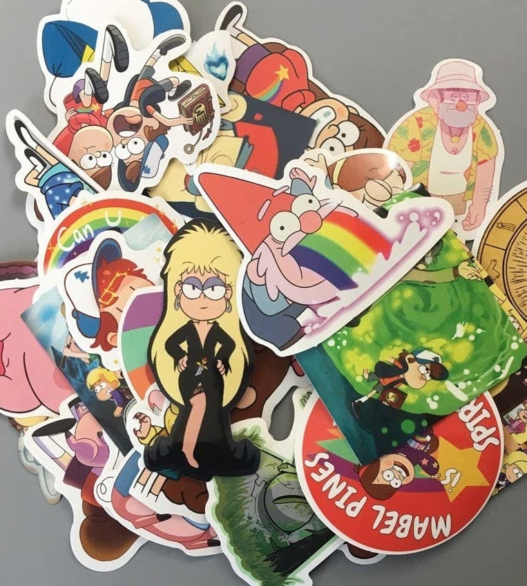 a flatlay of gravity falls stickers