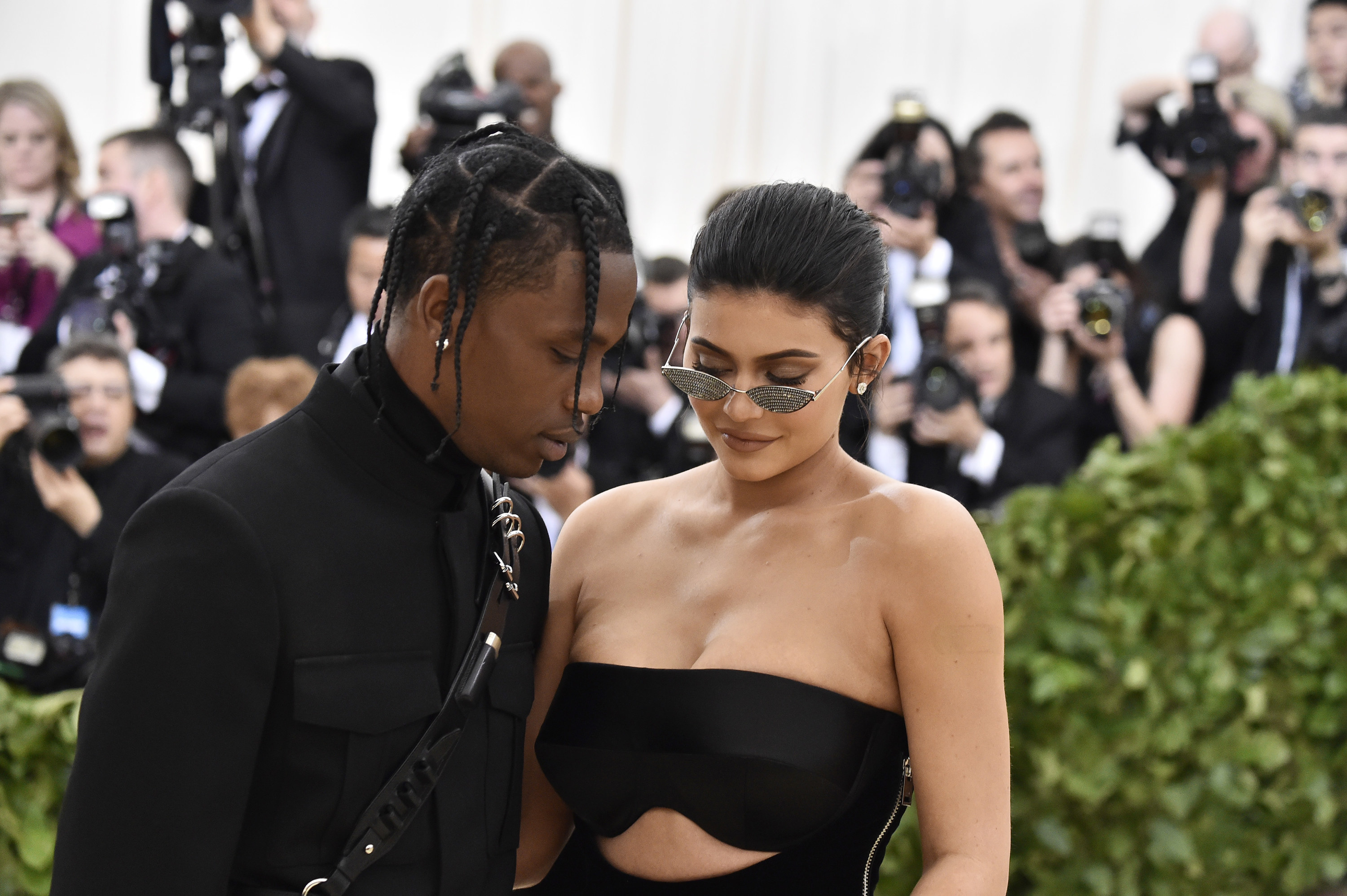 Travis Scott and Kylie Jenner attend the Heavenly Bodies: Fashion &amp; The Catholic Imagination Costume Institute Gala at The Metropolitan Museum of Art on May 7, 2018 in New York City.