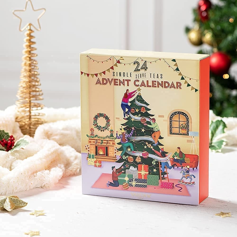 The advent calendar box with an illustration of a Christmas tree