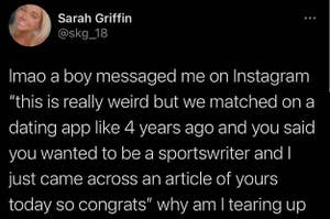 A tweet about people who matched on a dating app in the past