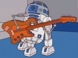 GIF of robot strumming a guitar from The Simpsons