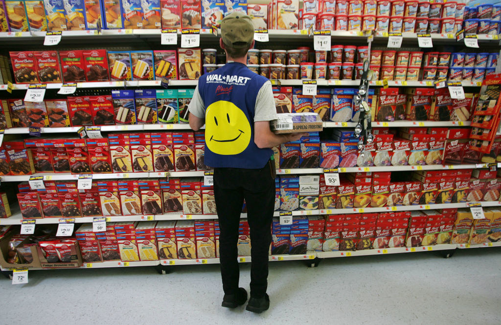 People shopping in a Walmart.