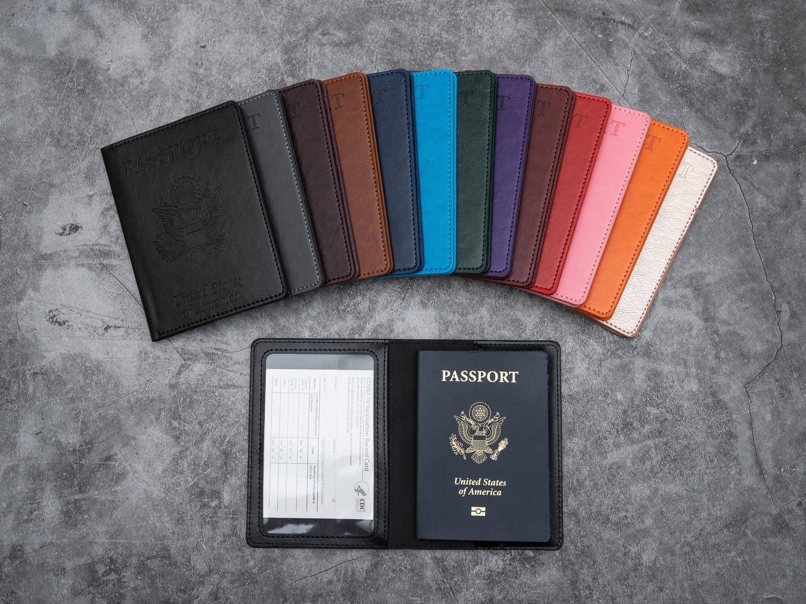 The passport and vaccination card holders in various colors