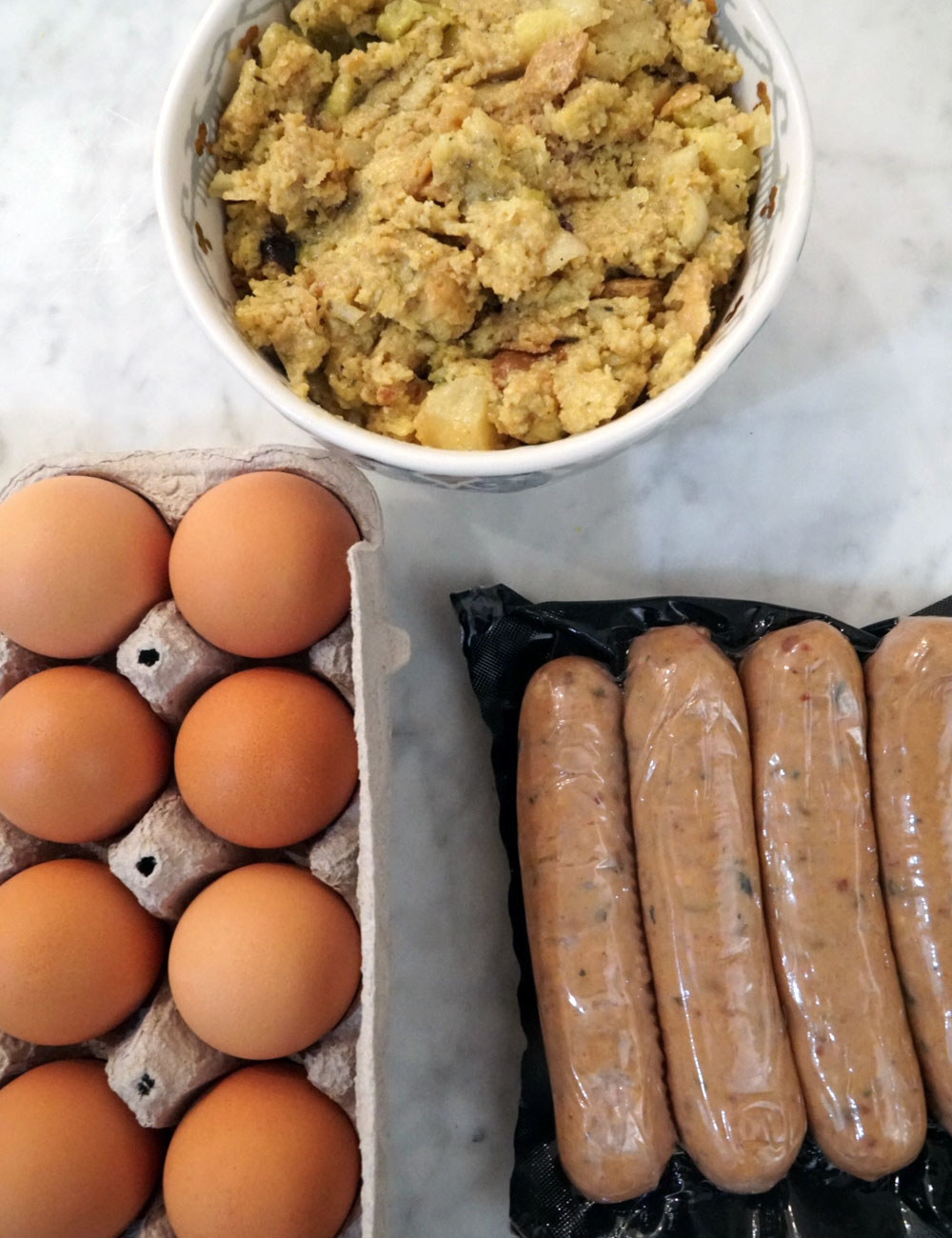 Ingredients for stuffing and egg cups.