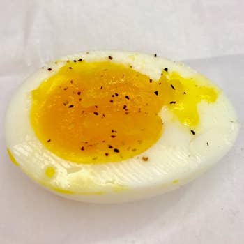 reviewer's photo of a hard boiled egg