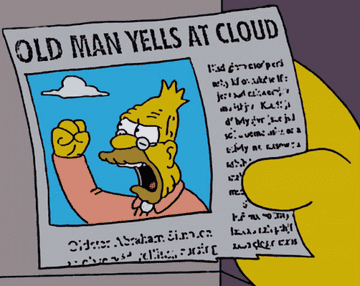 Newspaper clip of Grandpa Simpson yelling at cloud