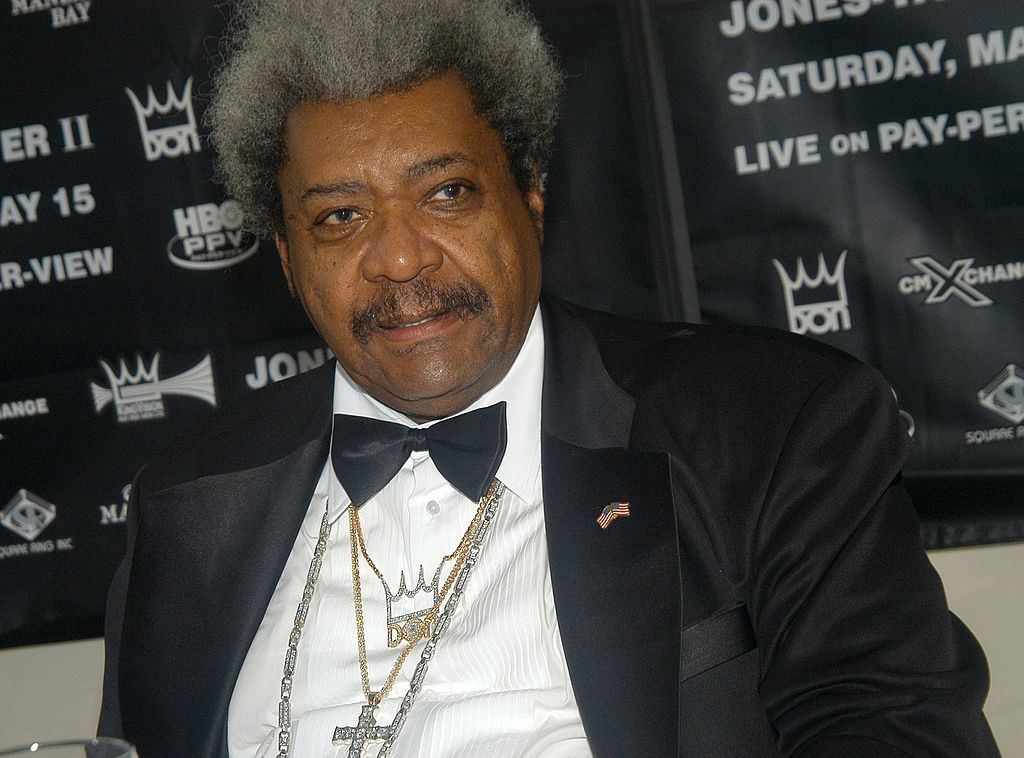 Don King wearing a tuxedo during a press event