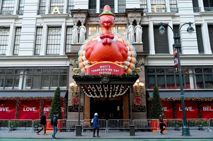 Turkey above the &quot;Macy&#x27;s Thanksgiving Day Parade&quot; sign