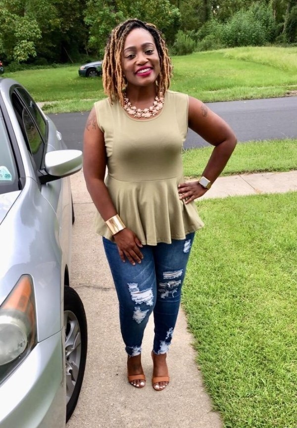 a reviewer wearing the jeans