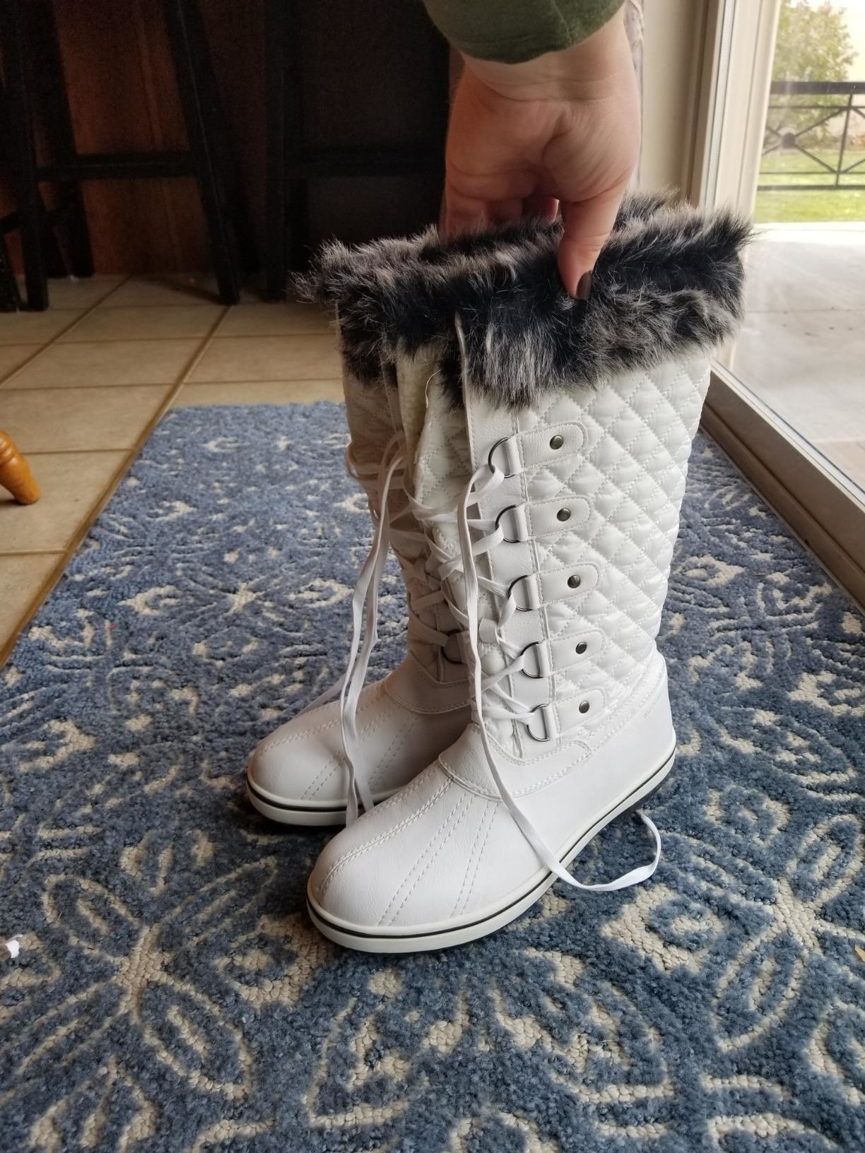 white lace up winter boots