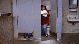&quot;Seinfeld&quot; – Elaine is seen stacking up on toilet paper in the bathroom and running out.