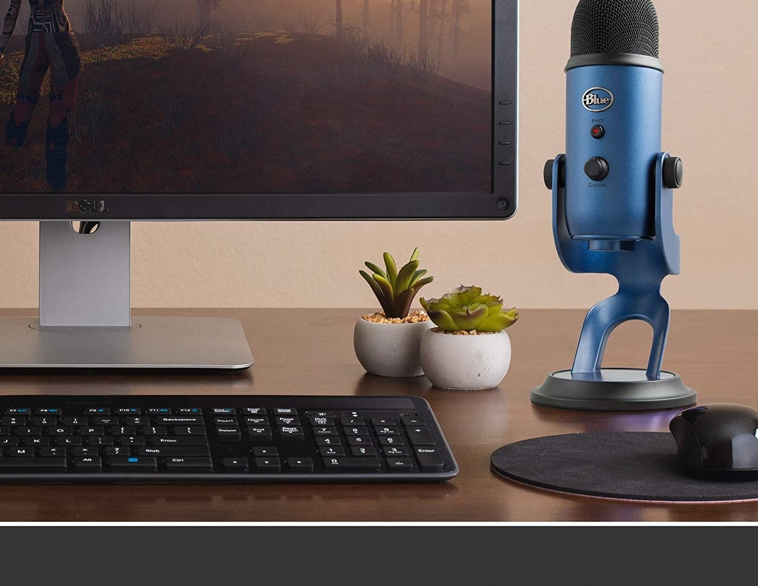 The microphone on a desk next to a computer