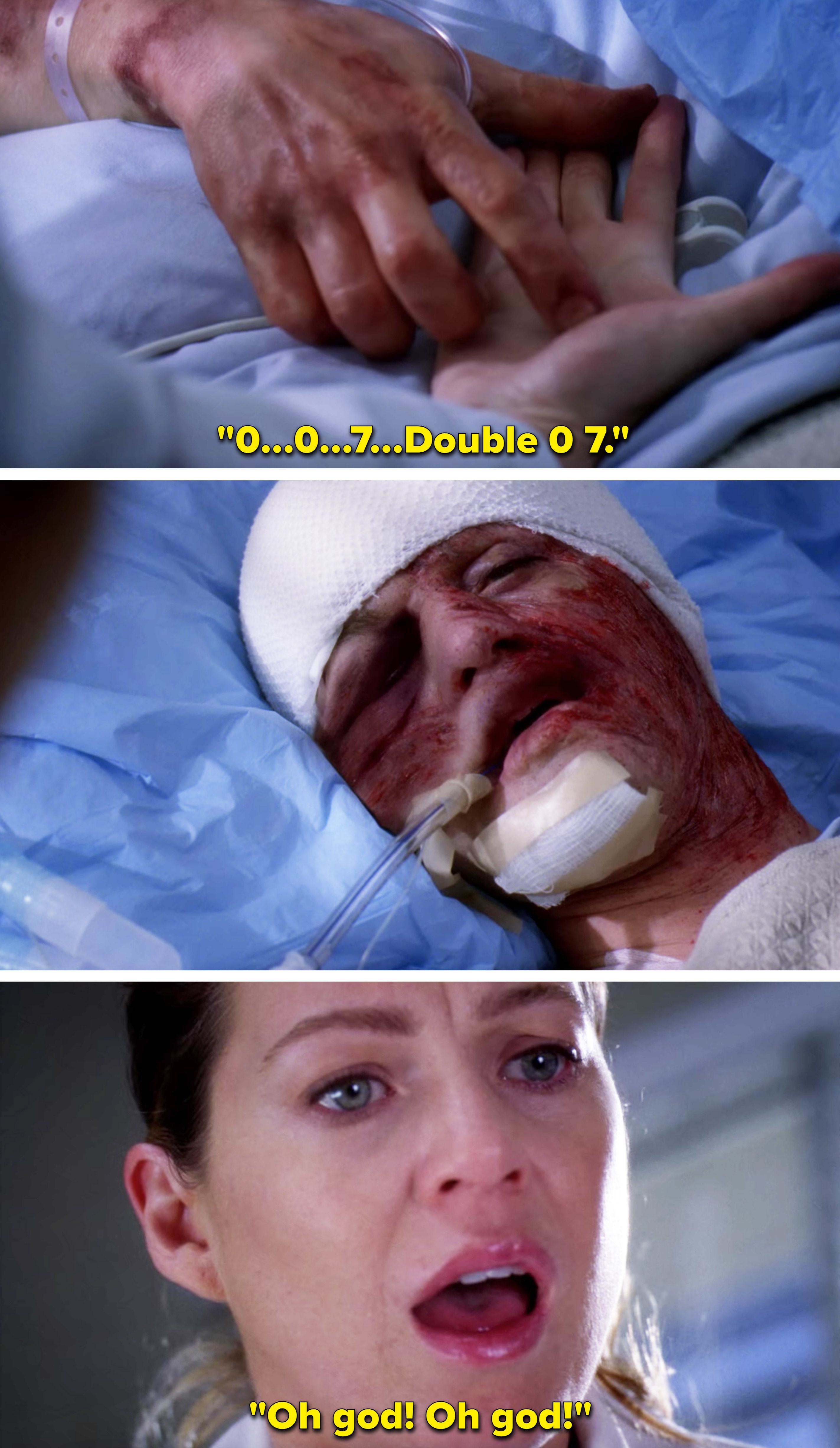 George signing 007 on Meredith's hand