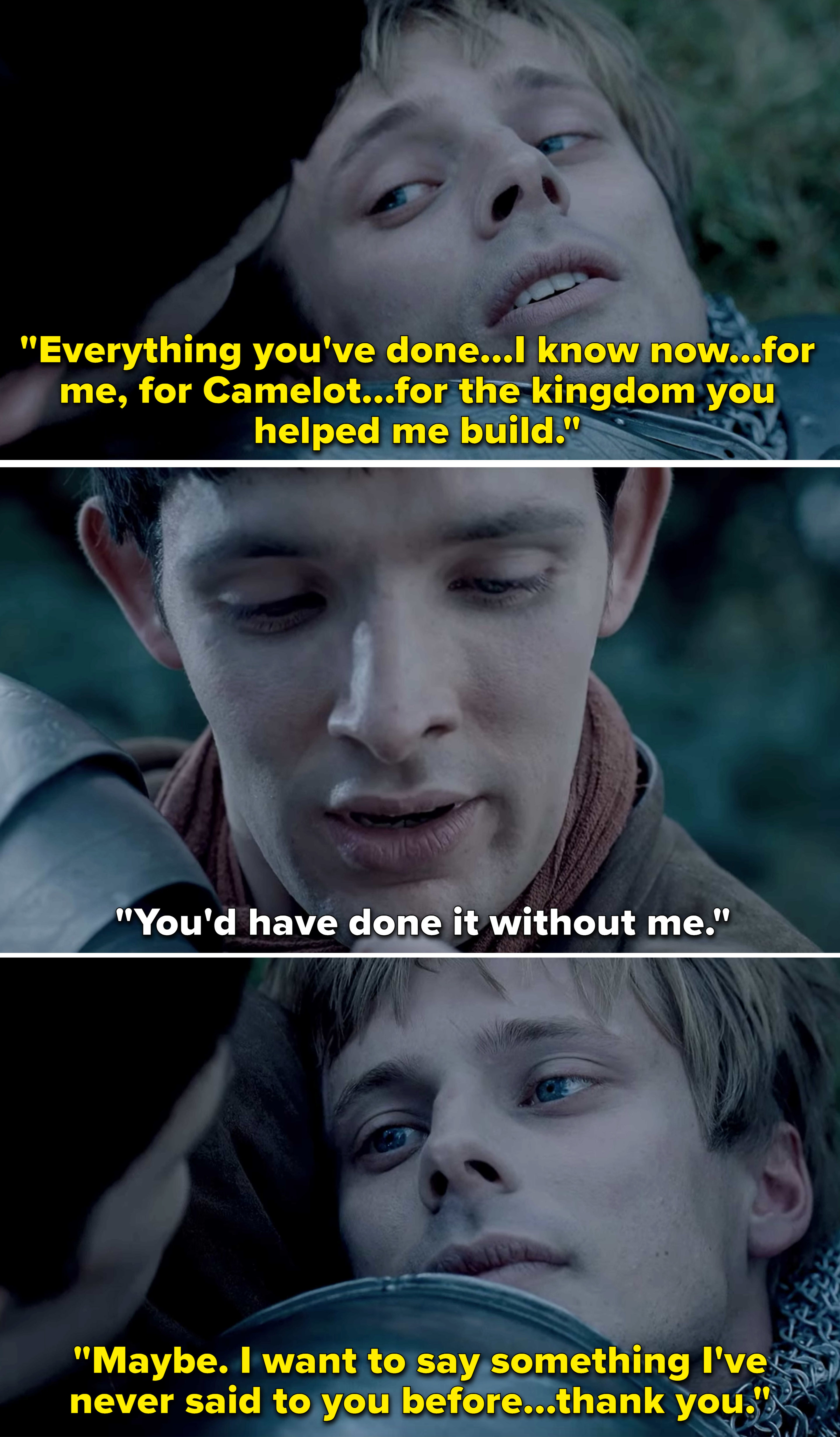 Arthur thanking Merlin for all his help