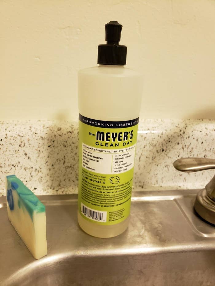 the bottle of dish soap on a sink
