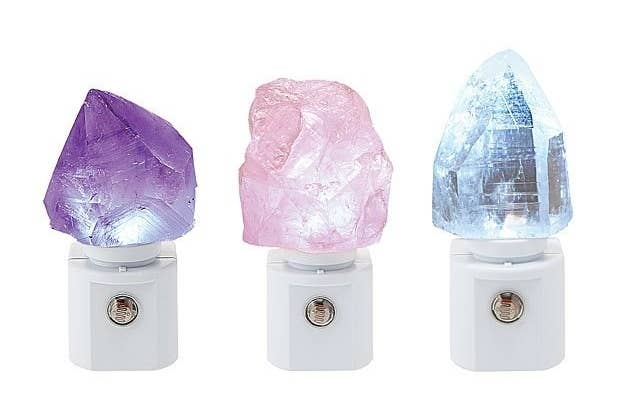 purple, pink, and light blue stones that light up