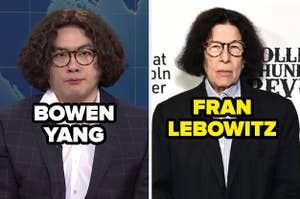 Bowen Yang as Fran Lebowitz on "SNL;" Fran Lebowitz at an event in 2019