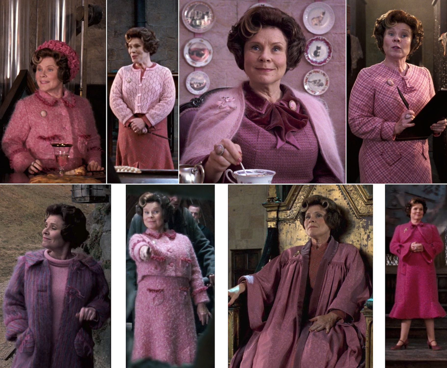 Umbridge wearing darker shades of pink over time