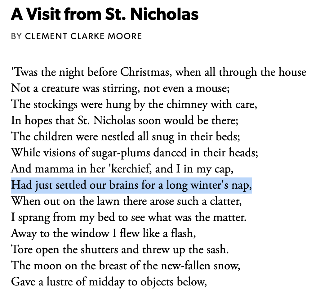 The poem with &quot;had just settled our brains for a long winter&#x27;s nap&quot; highlighted