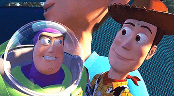Woody and Buzz winking at each other