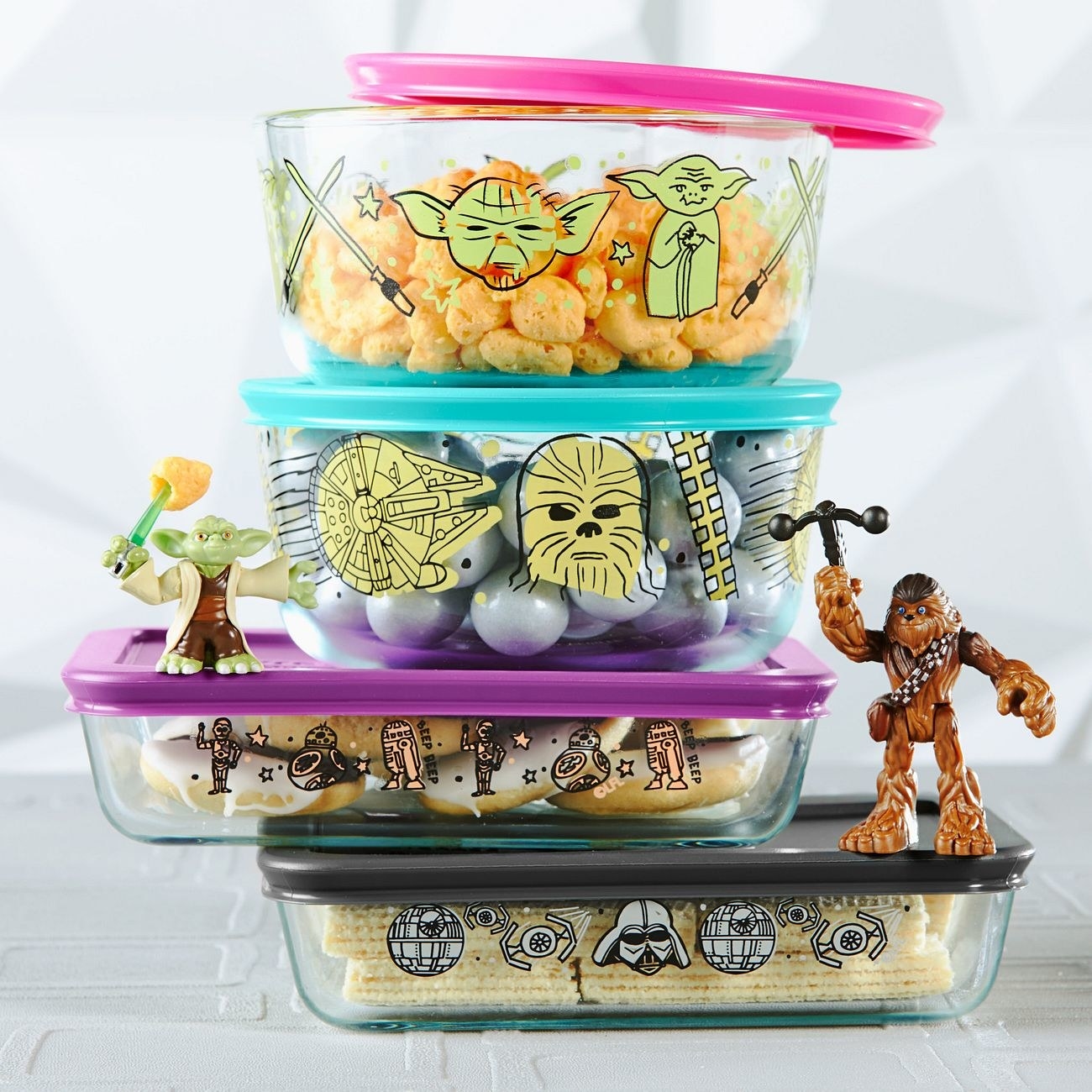 Set of four Pyrex Star Wars food storage containers