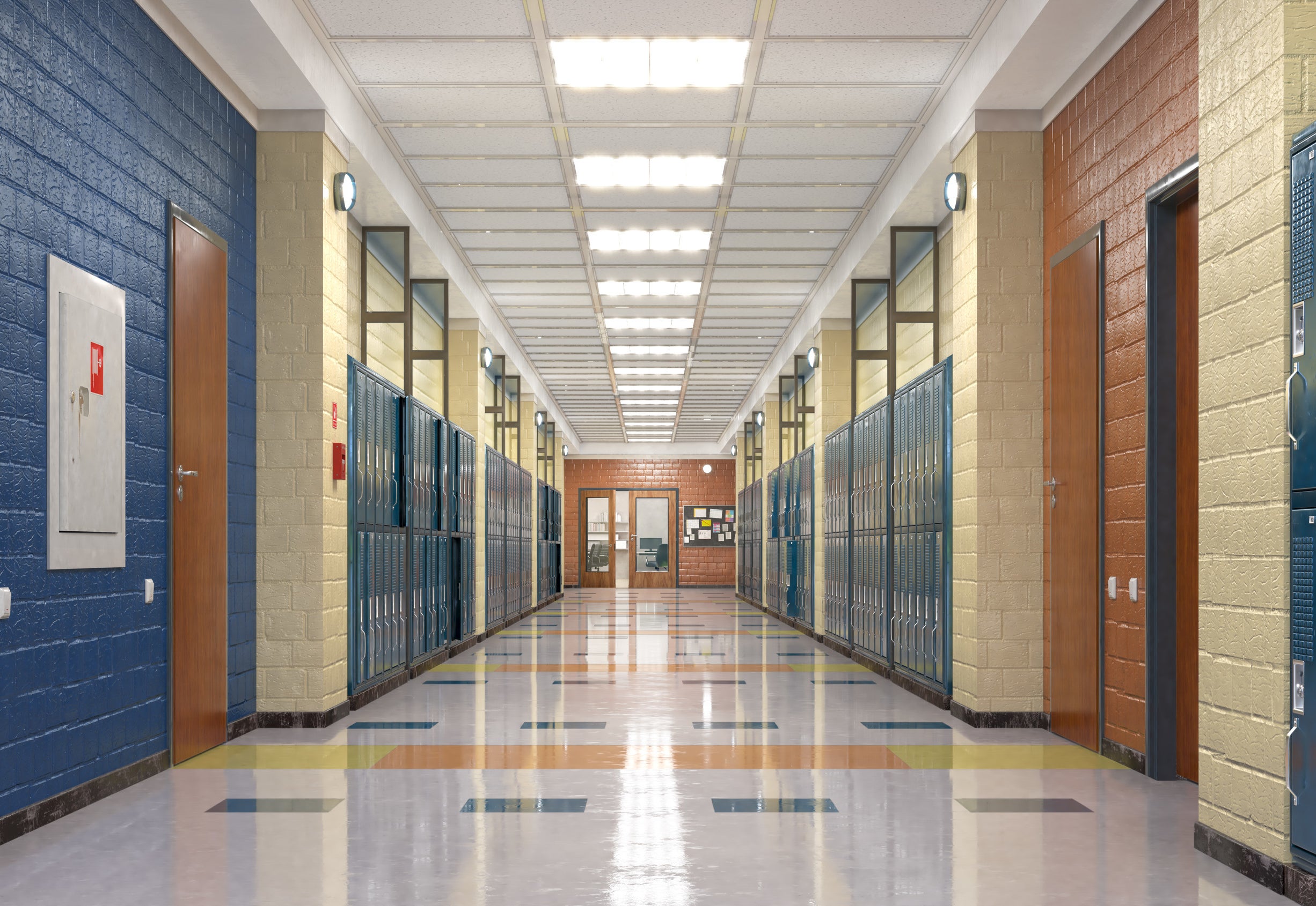 school corridor with lockers