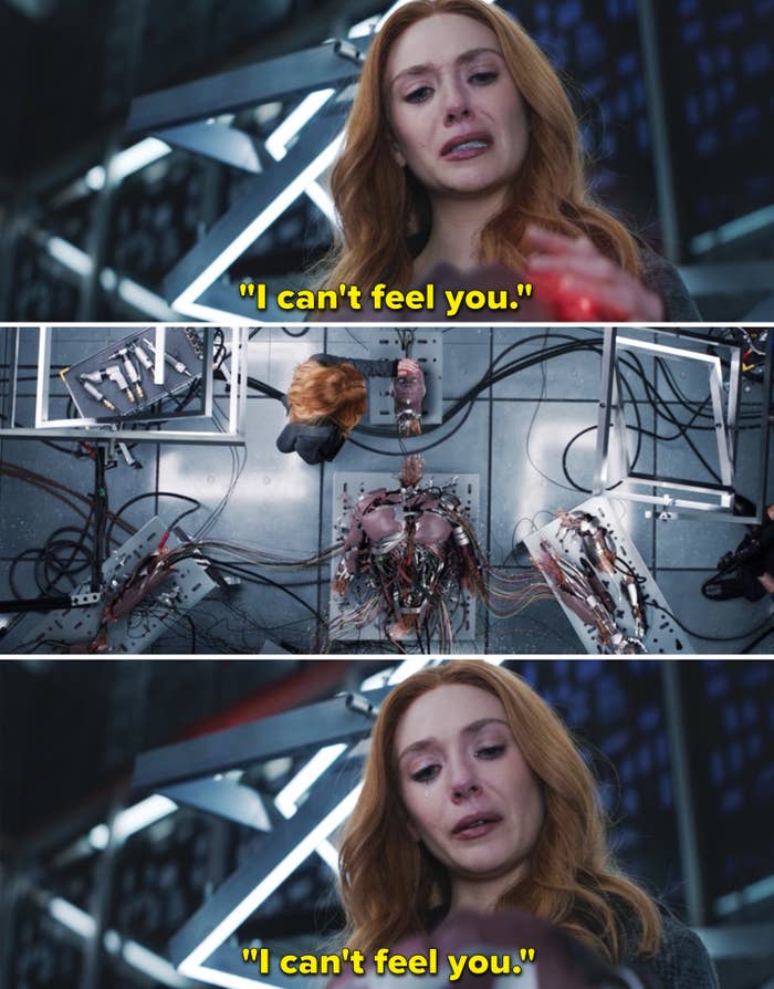 Wanda repeating "I can't feel you" while touching Vision's body