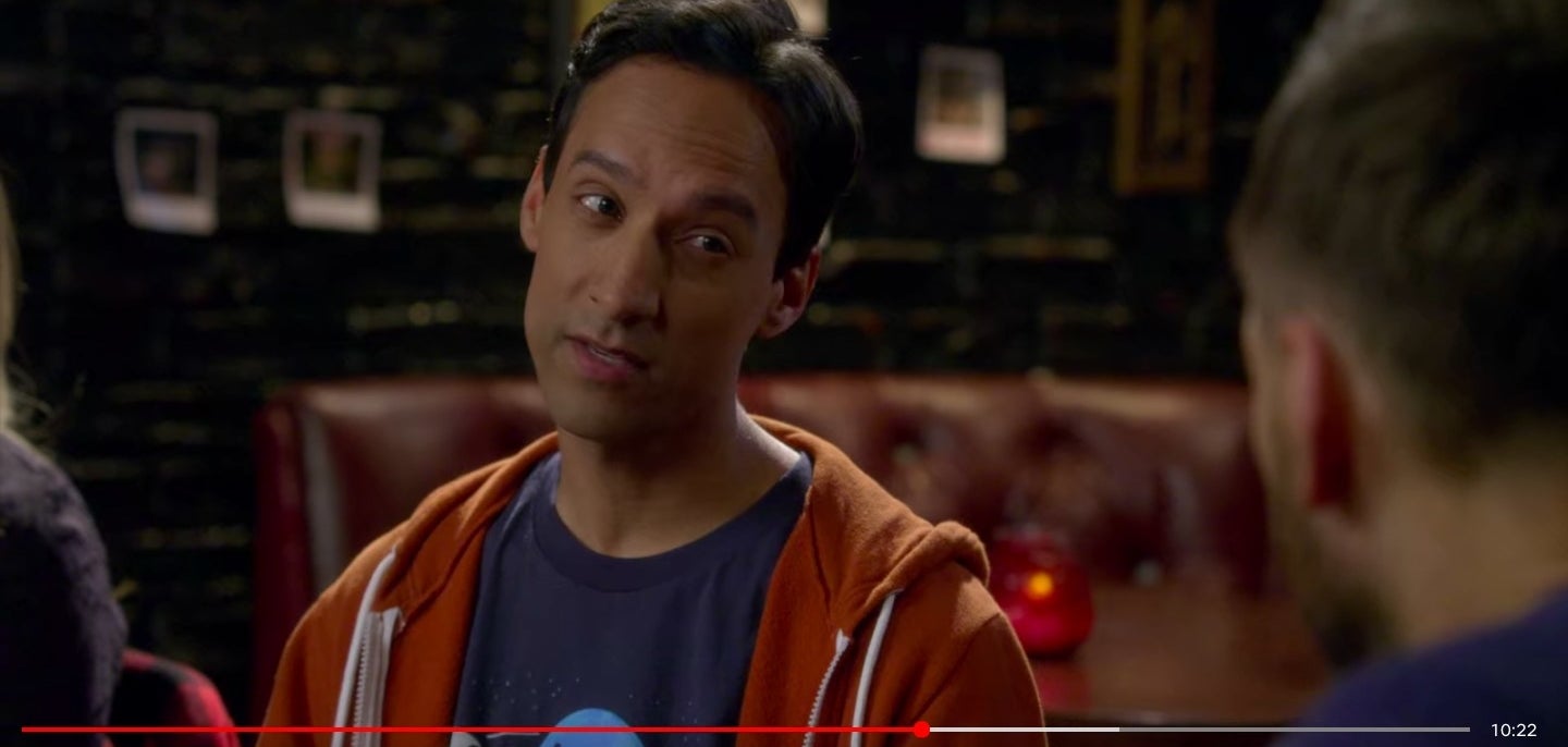 Abed talking to Jeff in a bar in &quot;Community&quot;