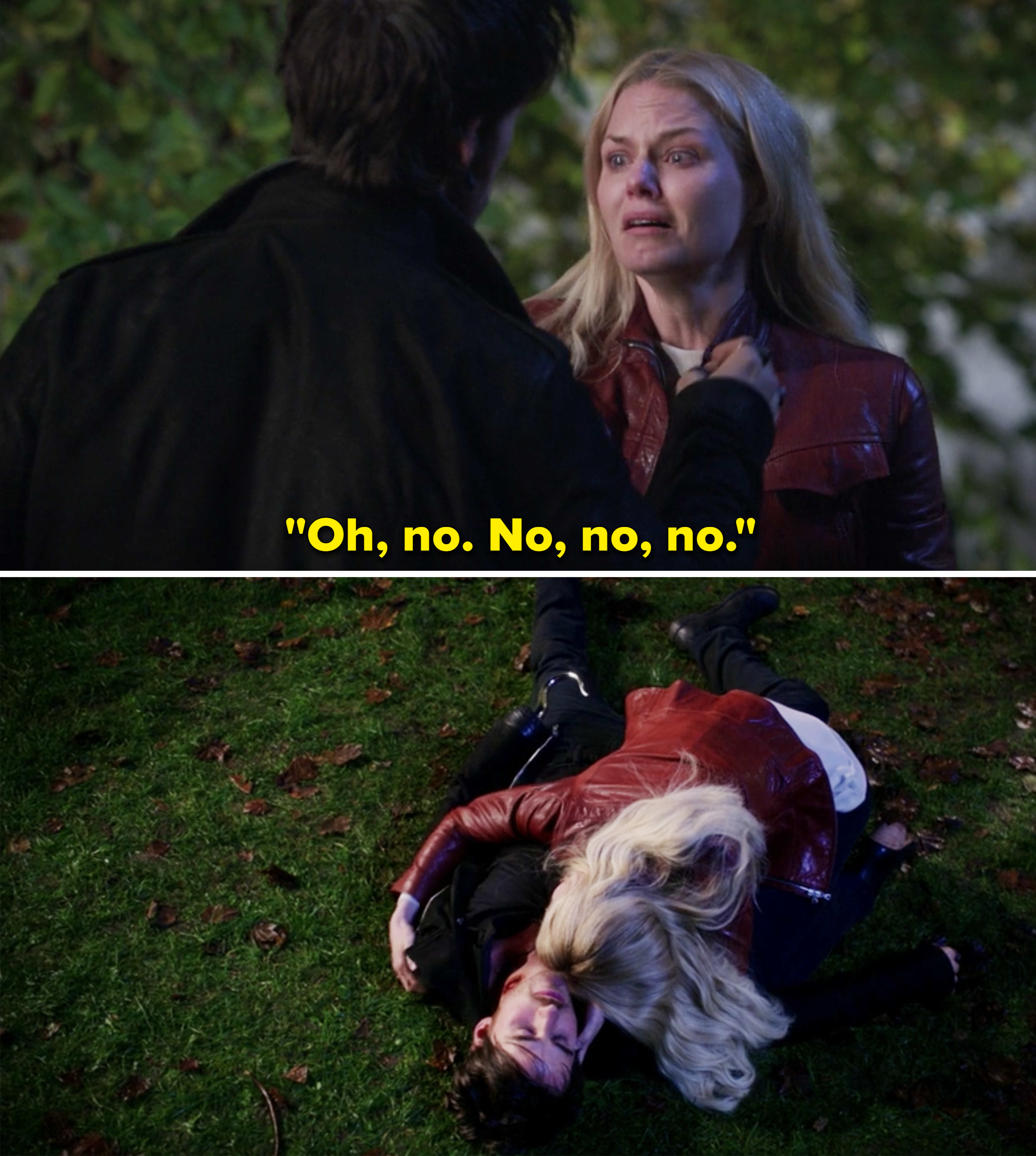 Emma repeating &quot;No&quot; as she cries and lies on top of Hook&#x27;s body