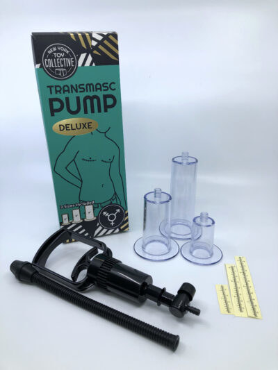 the trans pump with three different sized cylinders and a trans model on the box
