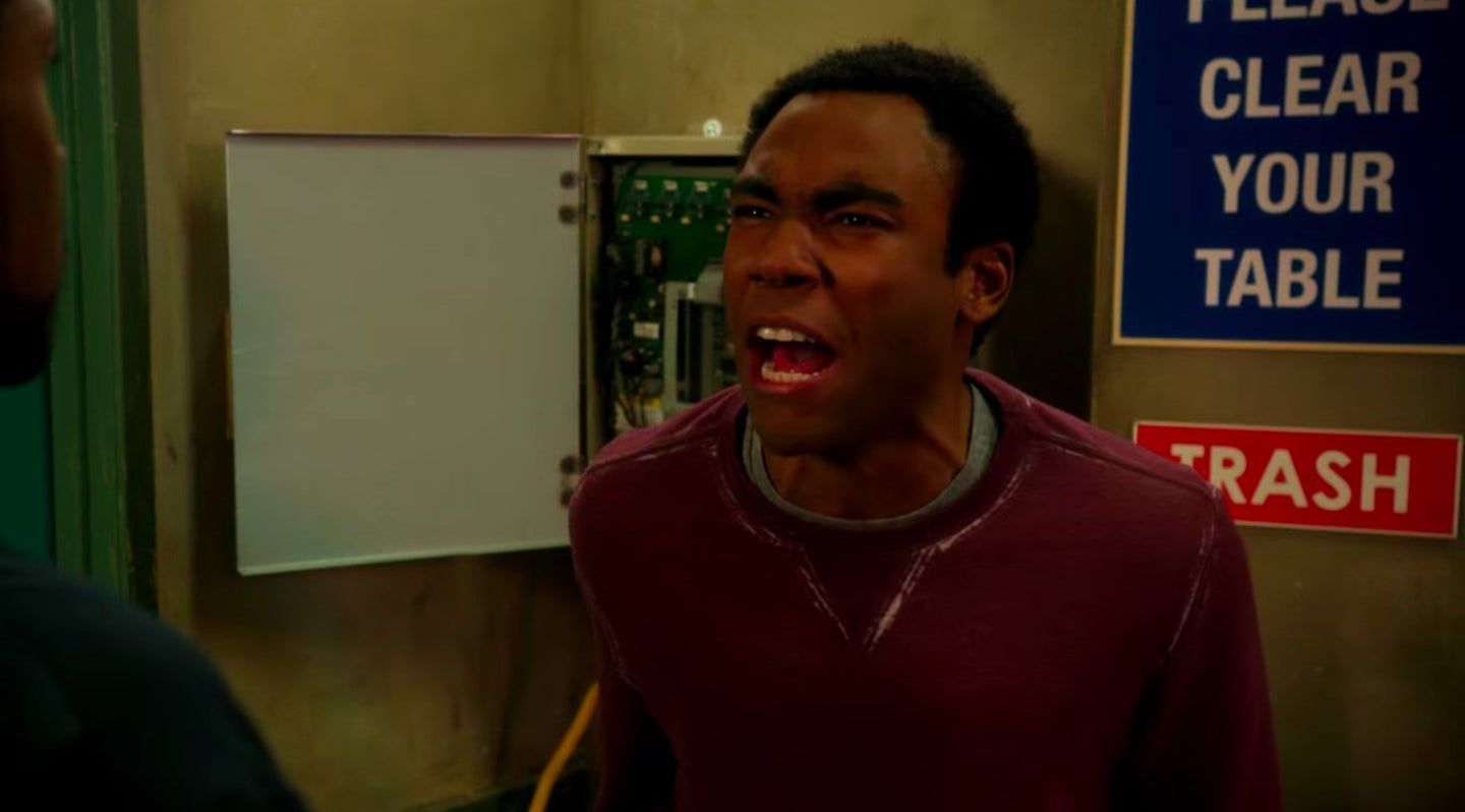 Troy yelling at a custodian in &quot;Community&quot;