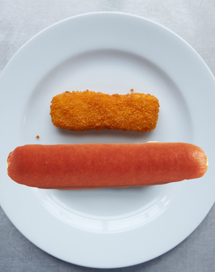 A hot dog and a fish stick.