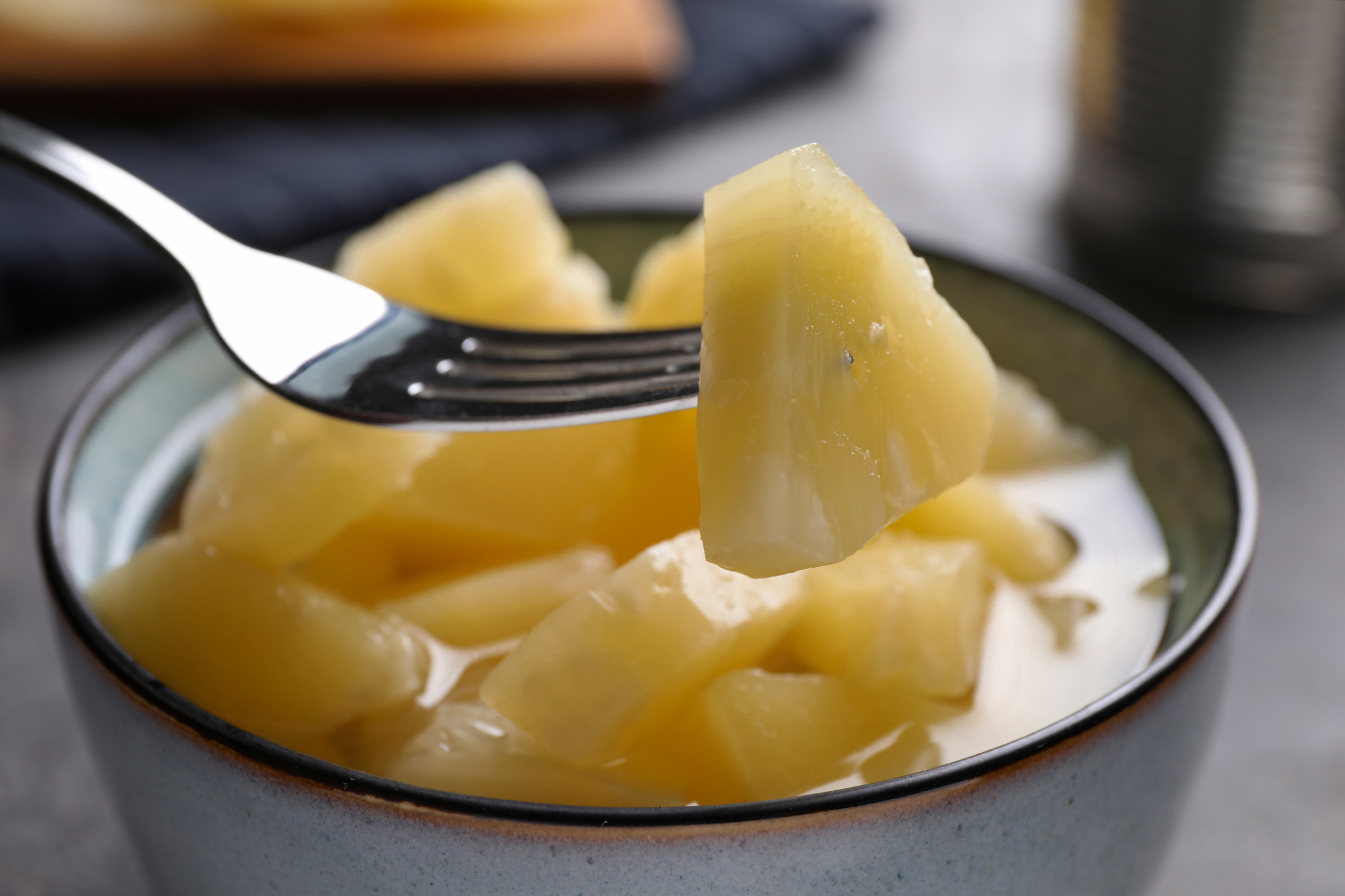 Canned diced pineapples.