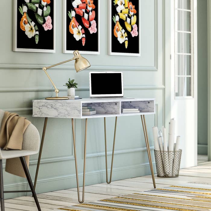 The desk in the color Faux White Marble