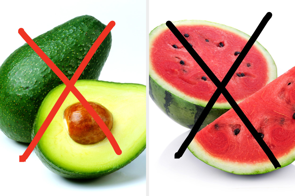 an x over an avocado, then an x over watermelon