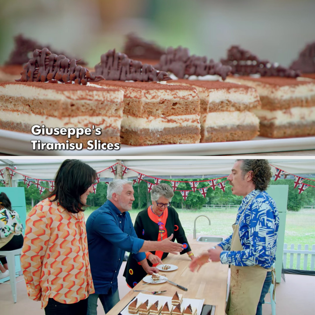 Giuseppe&#x27;s tiramisu slices getting a handshake