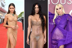 Zendaya in Balmain at the "Dune" premiere, Megan Fox in a nude-look dress at the VMAs, and Lady Gaga in a draped Gucci dress at the "House of Gucci" premiere