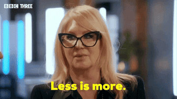 A woman nodding her head saying, &quot;Less is more.&quot;