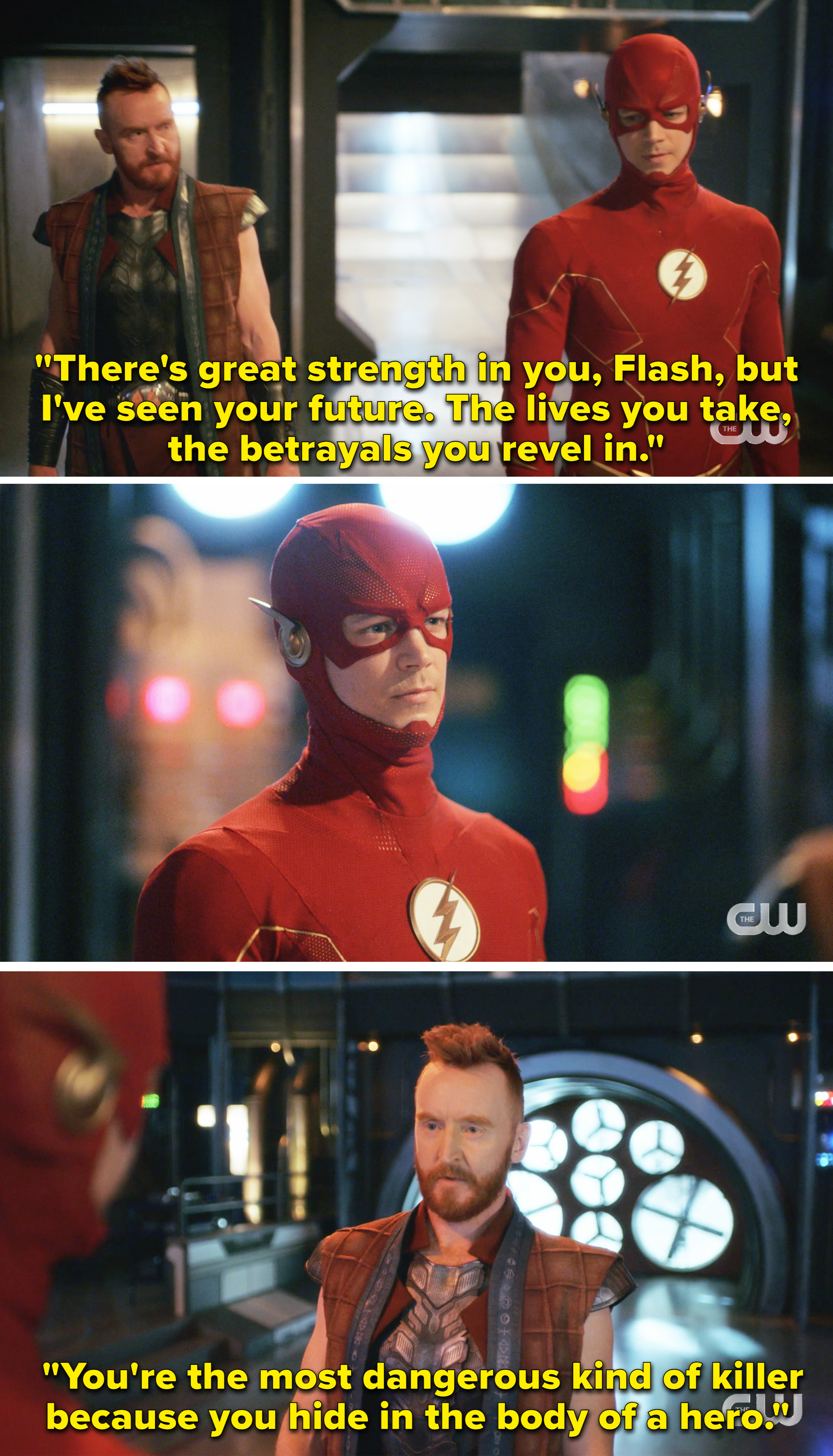 Despero telling Barry, "You're the most dangerous kind of killer because you hide in the body of a hero"