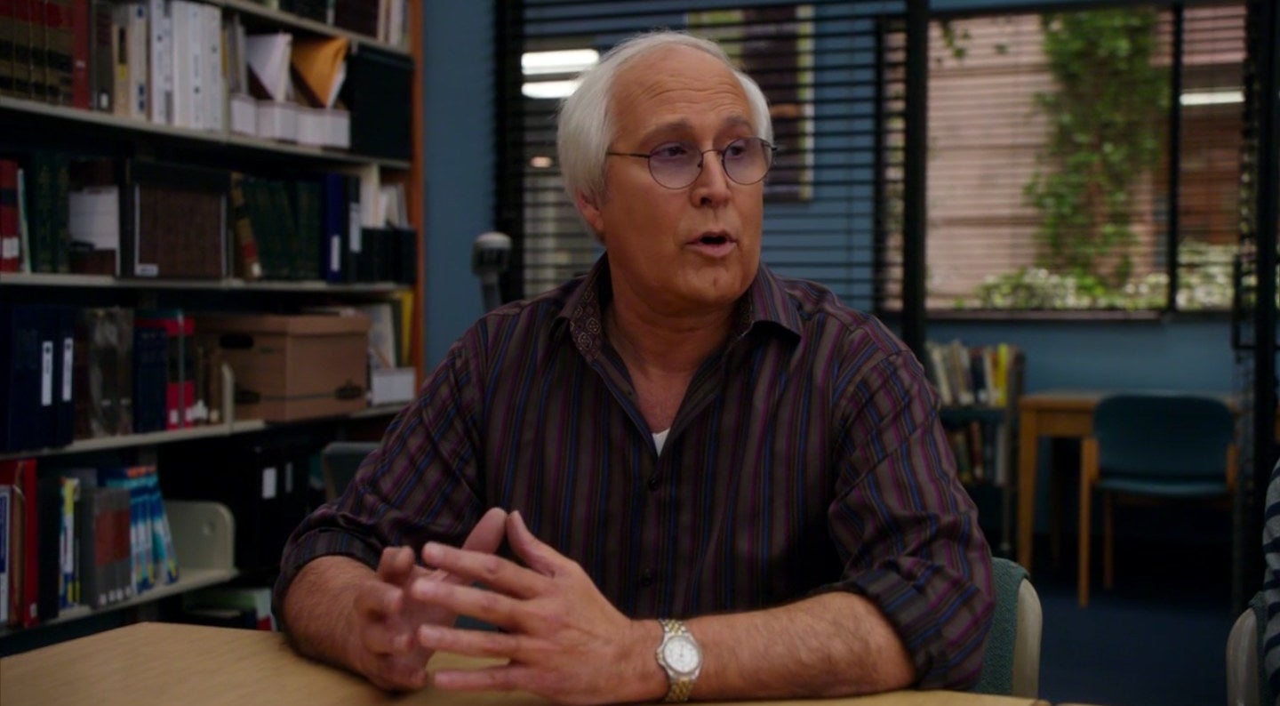 Pierce sitting at the study table in &quot;Community&quot;