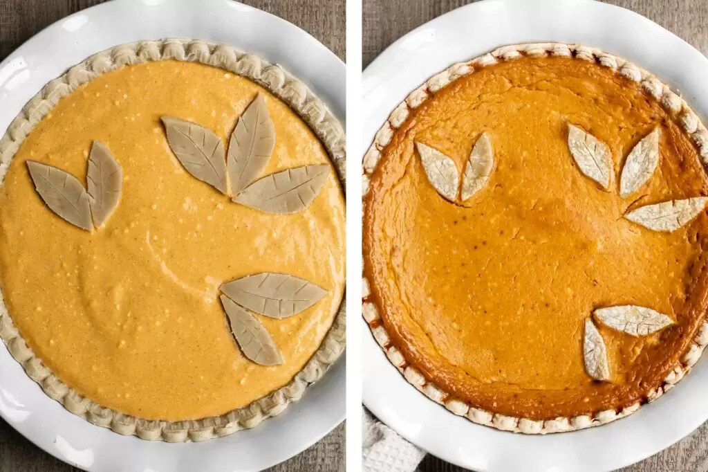 Pumpkin Mascarpone Pie, before and after